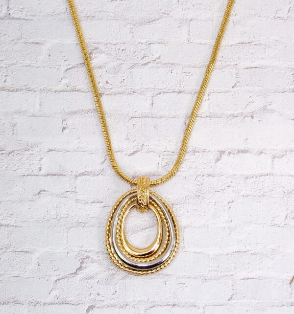 LARGE SILVER AND GOLD COLOR PENDANT NECKLACE - Image 5