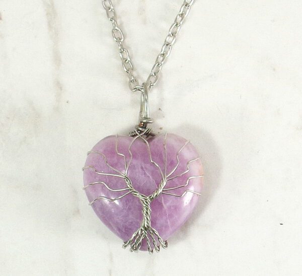 TREE OF LIFE ON A LIGHT PURPLE AMETHYST HEART PENDANT - Image 2