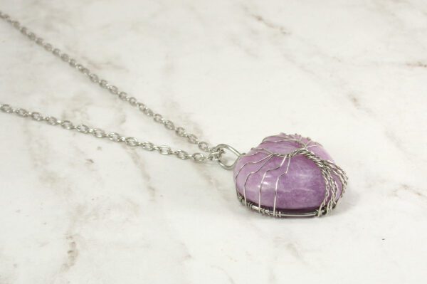 TREE OF LIFE ON A LIGHT PURPLE AMETHYST HEART PENDANT - Image 3