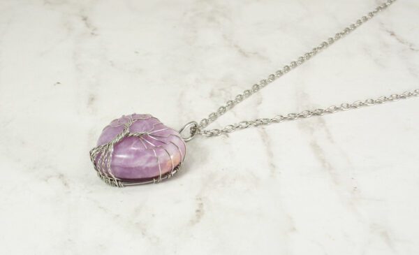 TREE OF LIFE ON A LIGHT PURPLE AMETHYST HEART PENDANT - Image 5