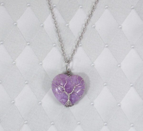 TREE OF LIFE ON A LIGHT PURPLE AMETHYST HEART PENDANT - Image 7