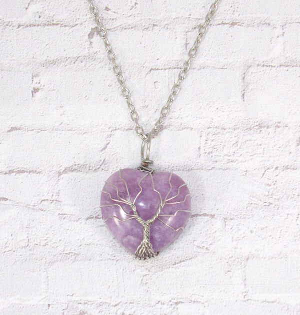 TREE OF LIFE ON A LIGHT PURPLE AMETHYST HEART PENDANT - Image 4