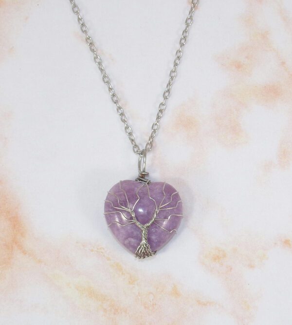 TREE OF LIFE ON A LIGHT PURPLE AMETHYST HEART PENDANT - Image 6