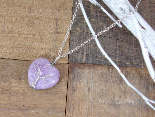 TREE OF LIFE ON A LIGHT PURPLE AMETHYST HEART PENDANT - Image 8