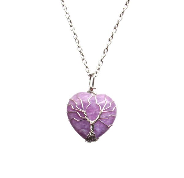 TREE OF LIFE ON A LIGHT PURPLE AMETHYST HEART PENDANT