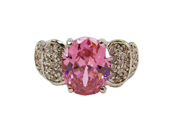 PINK OVAL CUBIC ZIRCONIA STONE RING SIZE 8