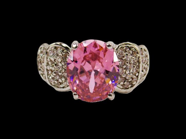 PINK OVAL CUBIC ZIRCONIA STONE RING SIZE 8 - Image 4