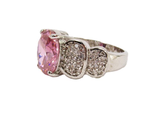 PINK OVAL CUBIC ZIRCONIA STONE RING SIZE 8 - Image 2