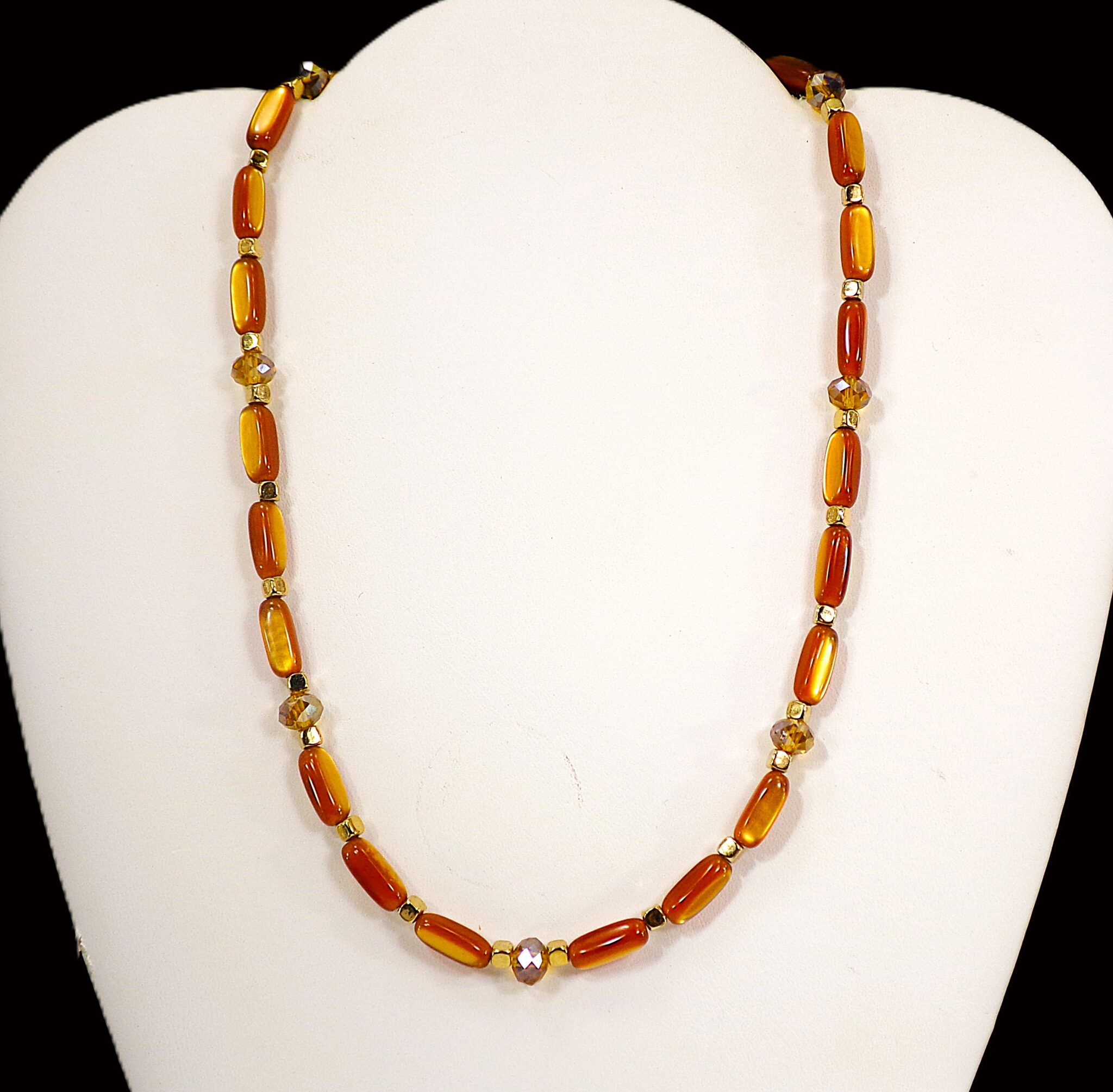 Brown Bead Thin Brass Cross Pendant Necklace & Earring Set main image 1