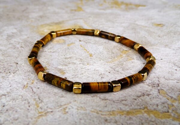 TIGER EYE STONE STRETCH BRACELET WITH GOLD BEADS - Image 6