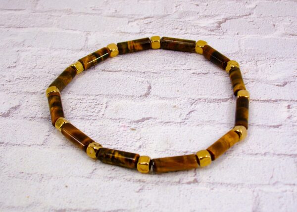 TIGER EYE STONE STRETCH BRACELET WITH GOLD BEADS - Image 7