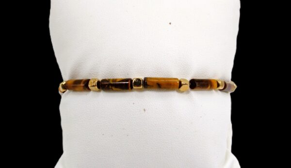 TIGER EYE STONE STRETCH BRACELET WITH GOLD BEADS - Image 4