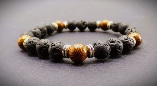 BLACK LAVA STONE AND WOOD BEAD STRETCH BRACELET - Image 2