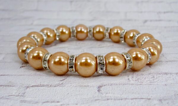 BEIGE PEARL AND CRYSTAL STRETCH BRACELET - Image 6