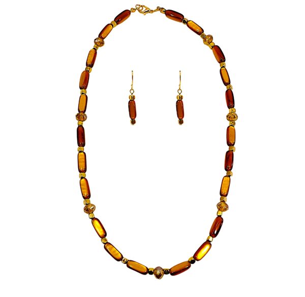 BROWN BEAD NECKLACE AND EARRING SET