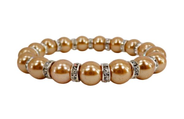 BEIGE PEARL AND CRYSTAL STRETCH BRACELET - Image 3