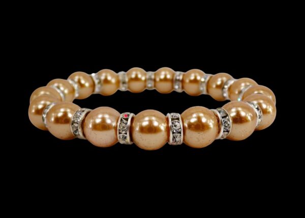 BEIGE PEARL AND CRYSTAL STRETCH BRACELET - Image 7