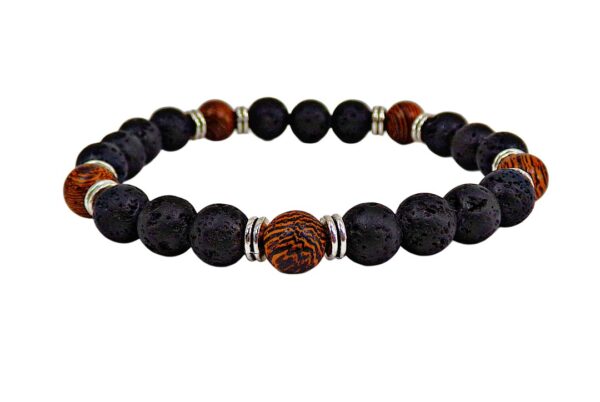 BLACK LAVA STONE AND WOOD BEAD STRETCH BRACELET