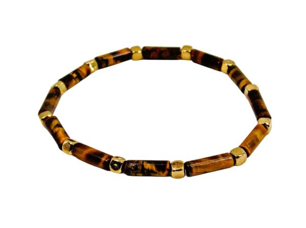 TIGER EYE STONE STRETCH BRACELET WITH GOLD BEADS