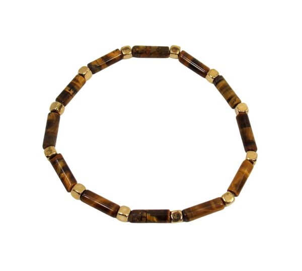 TIGER EYE STONE STRETCH BRACELET WITH GOLD BEADS - Image 5