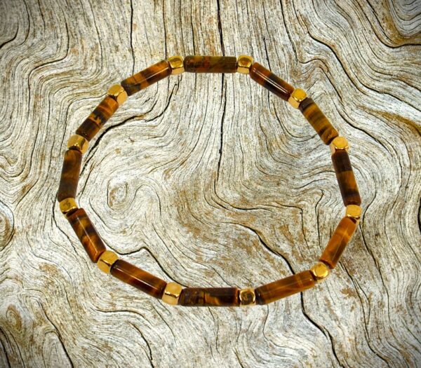 TIGER EYE STONE STRETCH BRACELET WITH GOLD BEADS - Image 8