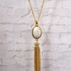 WHITE STONE PENDANT NECKLACE WITH TASSEL CHAIN - Image 4
