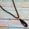 BLACK AGATE STONE PENDANT ON A BLACK GLASS BEAD NECKLACE - Image 5