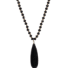 BLACK AGATE STONE PENDANT ON A BLACK GLASS BEAD NECKLACE