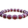 PURPLE CAT EYE STONE BEAD BRACELET WITH CRYSTALS