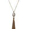 WHITE STONE PENDANT NECKLACE WITH TASSEL CHAIN
