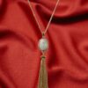 WHITE STONE PENDANT NECKLACE WITH TASSEL CHAIN - Image 2