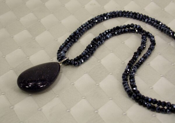 SPARKLING BLUE GOLDSTONE PENDANT AND GLASS BEAD NECKLACE - Image 2