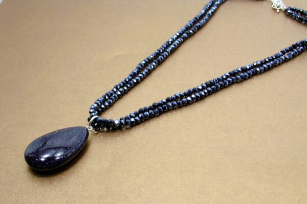 SPARKLING BLUE GOLDSTONE PENDANT AND GLASS BEAD NECKLACE - Image 3