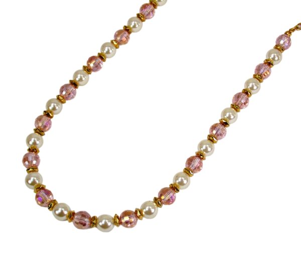 PINK AND PEARL GLASS BEAD NECKLACE