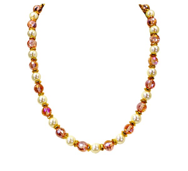 PINK AND PEARL GLASS BEAD NECKLACE - Image 2