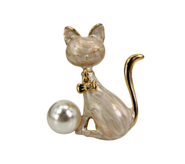 CAT PIN BROOCH WITH PEARL