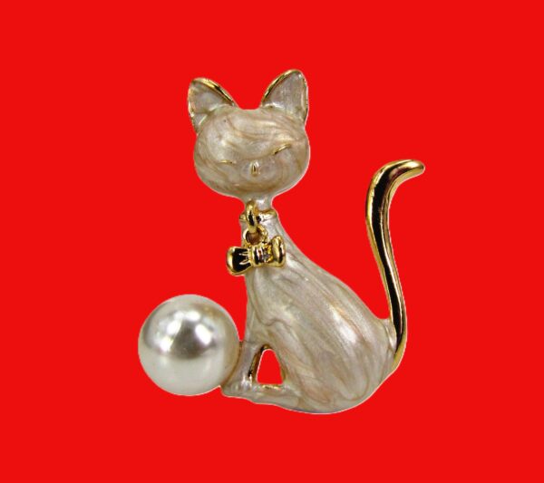 CAT PIN BROOCH WITH PEARL - Image 4