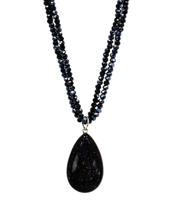 SPARKLING BLUE GOLDSTONE PENDANT AND GLASS BEAD NECKLACE