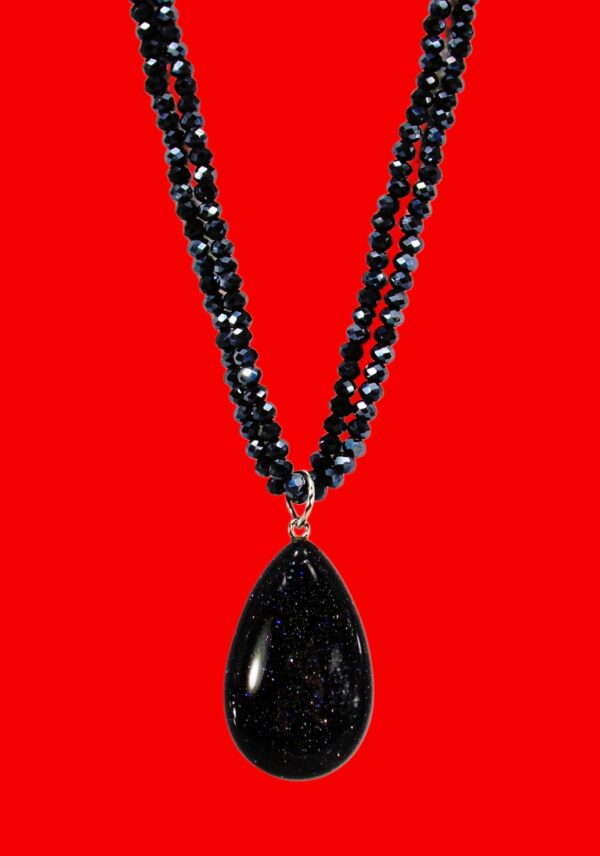 SPARKLING BLUE GOLDSTONE PENDANT AND GLASS BEAD NECKLACE - Image 12