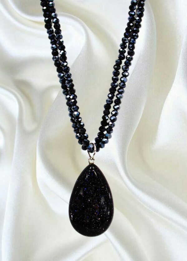 SPARKLING BLUE GOLDSTONE PENDANT AND GLASS BEAD NECKLACE - Image 9