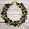 BLUE TEAL COLOR CRYSTAL STATEMENT NECKLACE IN ANTIQUE GOLD FINISH - Image 3