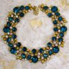 BLUE TEAL COLOR CRYSTAL STATEMENT NECKLACE IN ANTIQUE GOLD FINISH - Image 8