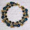 BLUE TEAL COLOR CRYSTAL STATEMENT NECKLACE IN ANTIQUE GOLD FINISH - Image 7