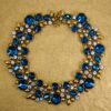 BLUE TEAL COLOR CRYSTAL STATEMENT NECKLACE IN ANTIQUE GOLD FINISH - Image 6