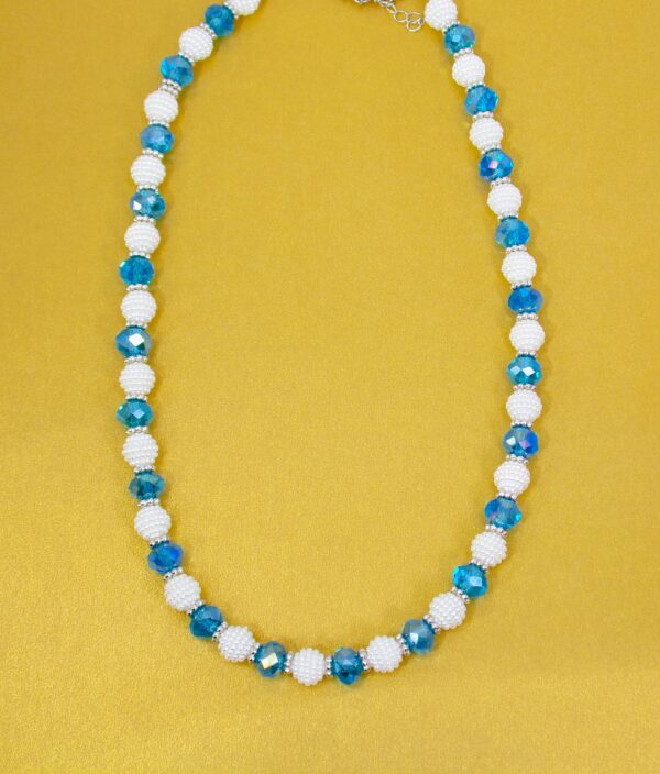 BLUE GLASS AND WHITE BEAD NECKLACE AND EARRING SET - Image 7