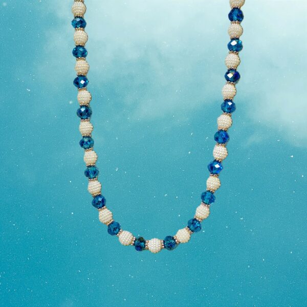 BLUE GLASS AND WHITE BEAD NECKLACE AND EARRING SET - Image 11