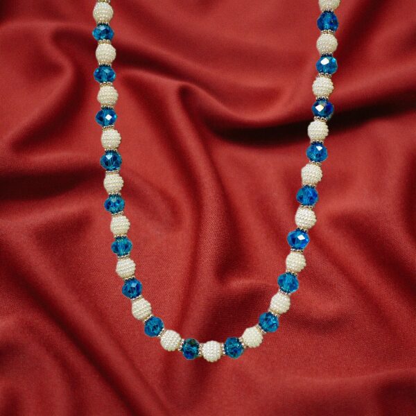 BLUE GLASS AND WHITE BEAD NECKLACE AND EARRING SET - Image 6