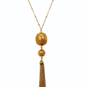 GOLD LEAF PENDANT NECKLACE WITH GOLD TASSEL CHAIN
