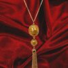 GOLD LEAF PENDANT NECKLACE WITH GOLD TASSEL CHAIN - Image 2