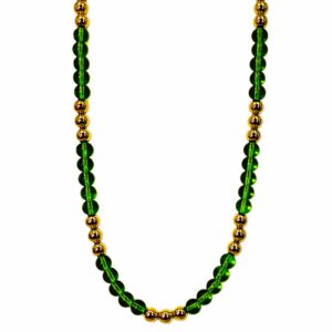 GREEN GLASS AND GOLD BEAD NECKLACE